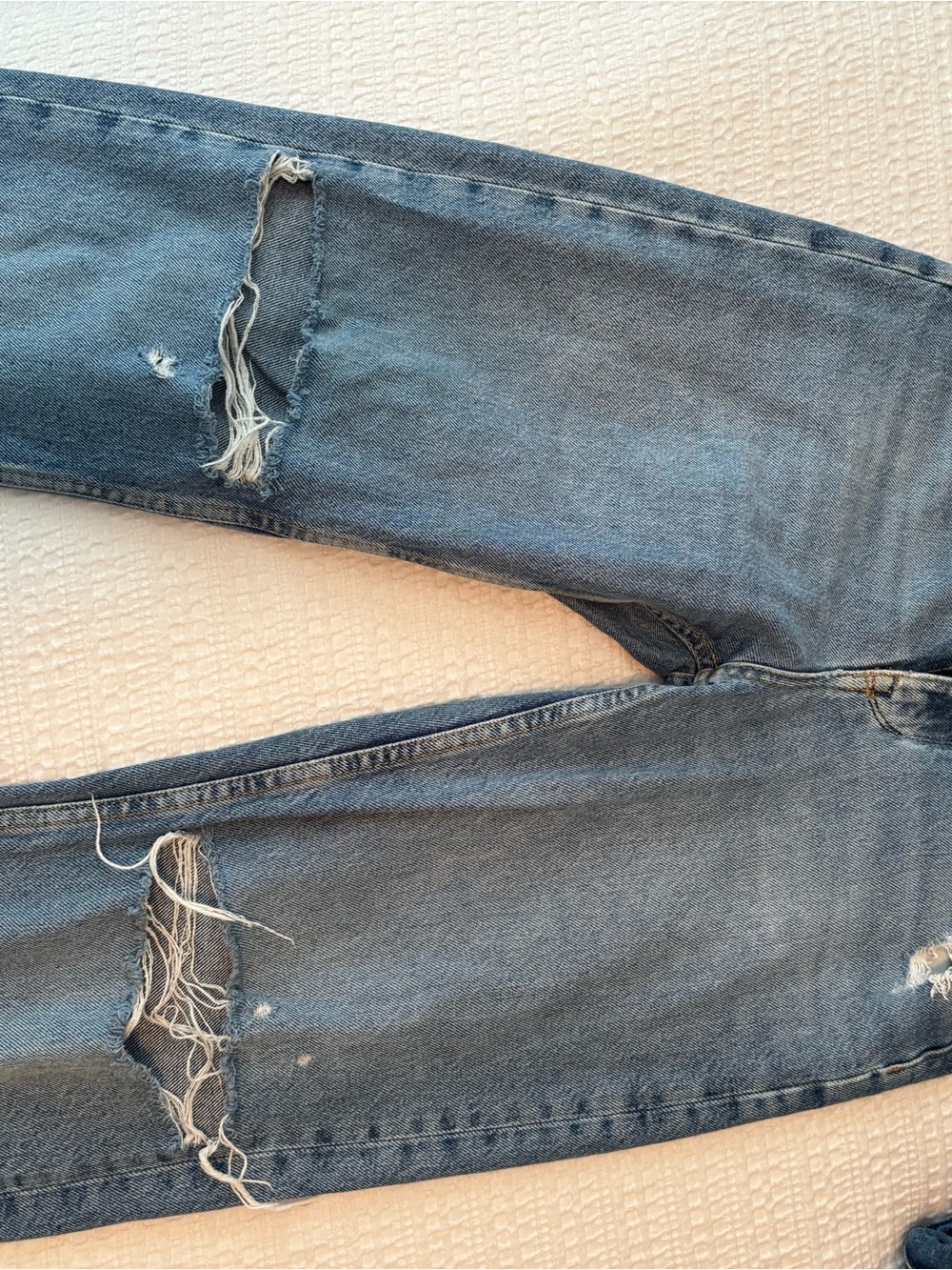 Zara Women's Slim Straight Ripped Light Blue Jeans